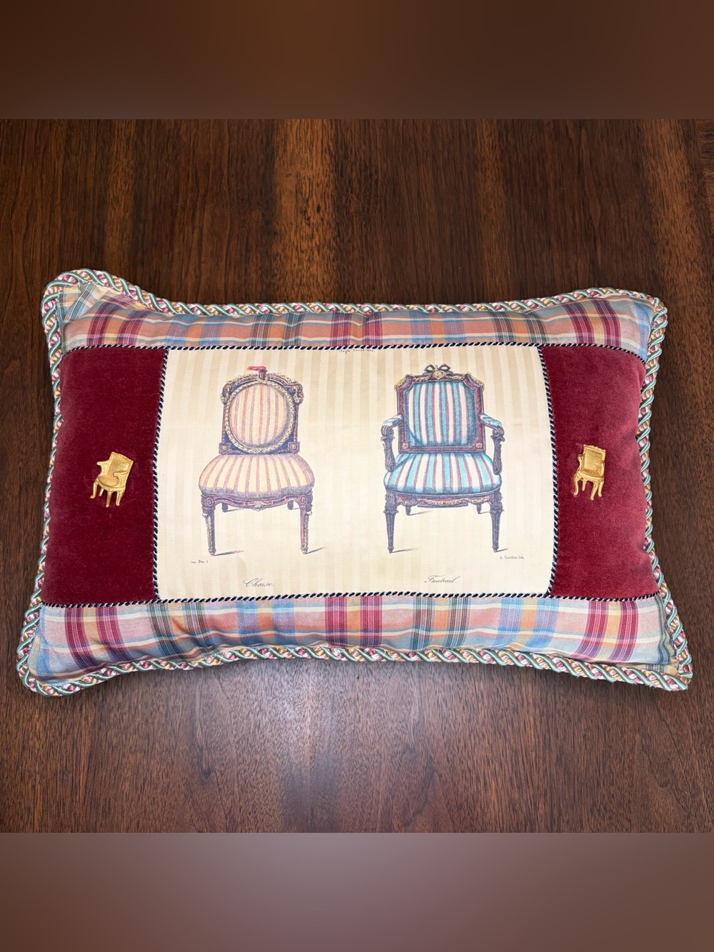 Vtg Sweet Dreams Inc Pillow Louis XVI French Provincial Chair Lithograph Velvet